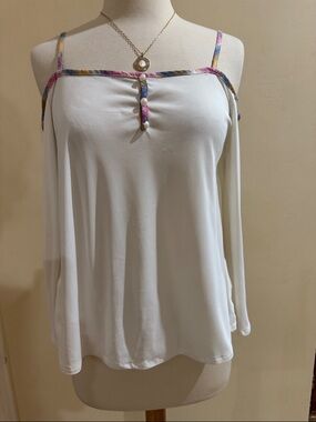 American Vintage White Cold-Shoulder Top with Multicolor Trim